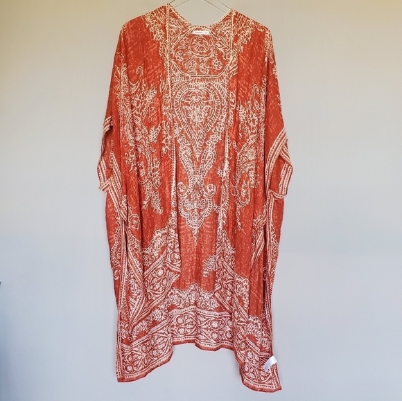 Breezy Lane Paisley Sheer Boho Open Front Kimono Swimsuit Coverup Duster Gypsy - Picture 2 of 10